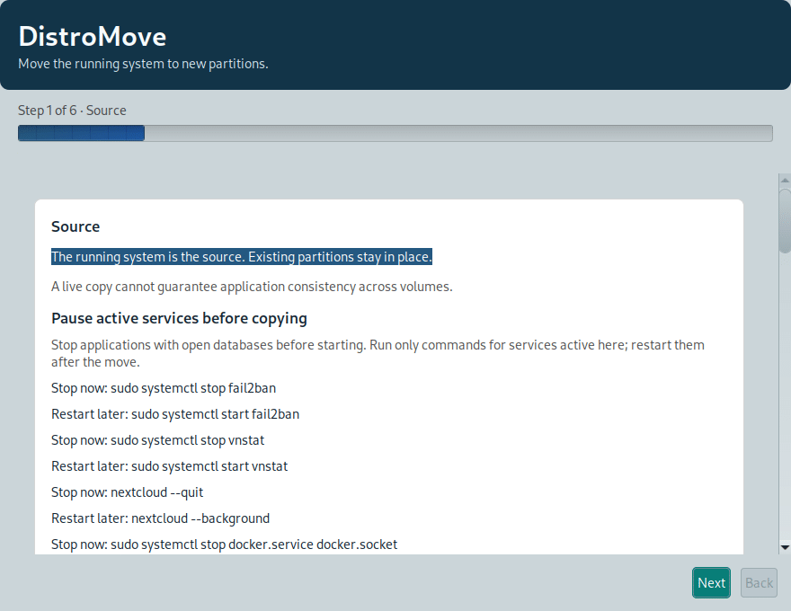 DistroMove 0.1.23: Source screen and services to pause